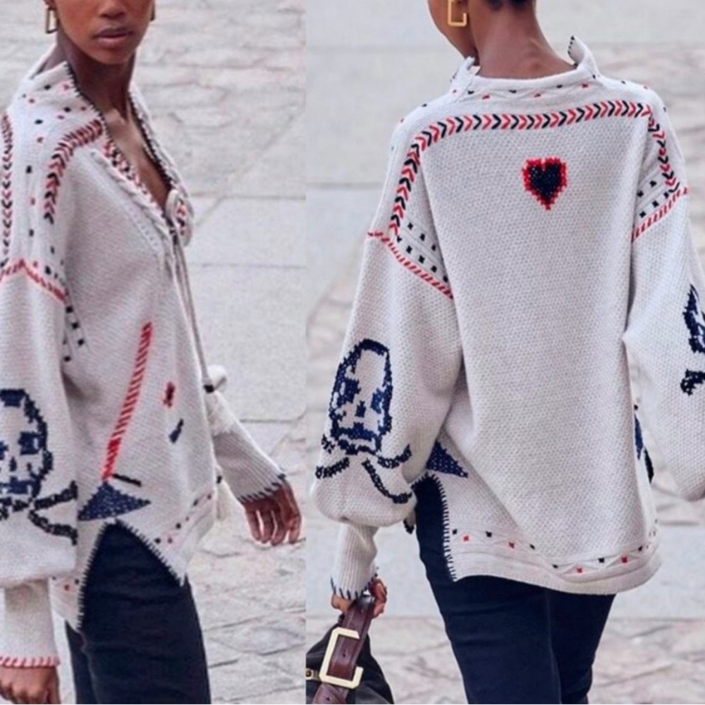 Zadig & Voltaire White Sweater with Red and Black Accents
